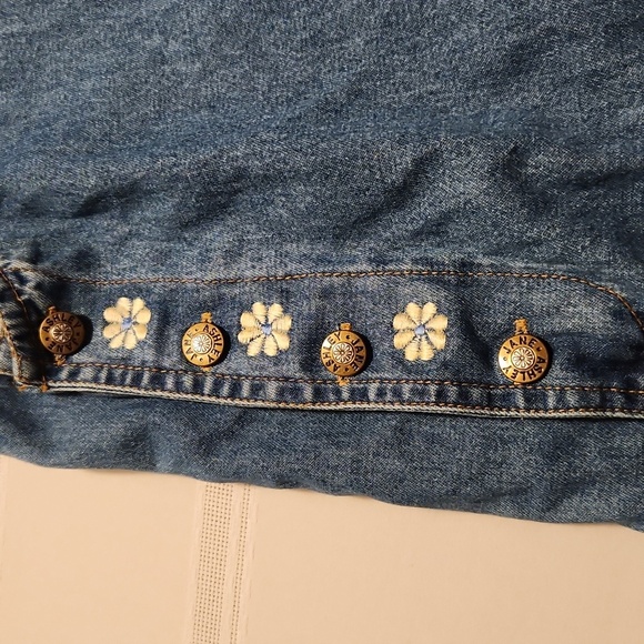 Jane Ashley Womens Vintage Denim Dress M Maxi w Floral Embridered Neck Pockets - Picture 10 of 12